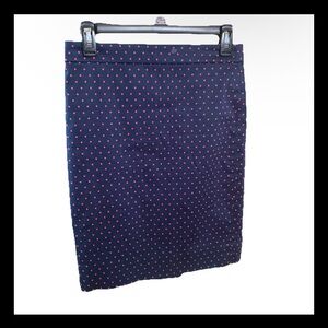 The J. Crew Structured “Pencil Skirt” Navy with Pink Polka Dots Back Zip Sz 00